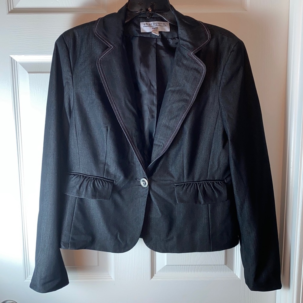 Sharagano Suits Jacket Bkazer one button closure 3 button sleeve sz 10 faux
